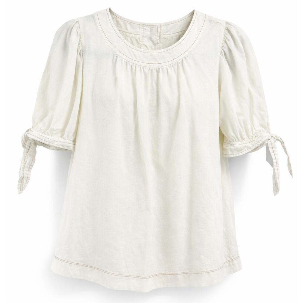 Anthropologie Cream Short Sleeve Puff Sleeve Blouse Size Small Prairie Cottage